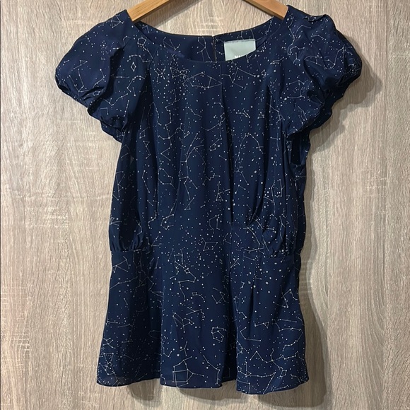 MAEVE Sky Full of Constellations Size 2 Navy Silk Peplum Blouse - Picture 1 of 7